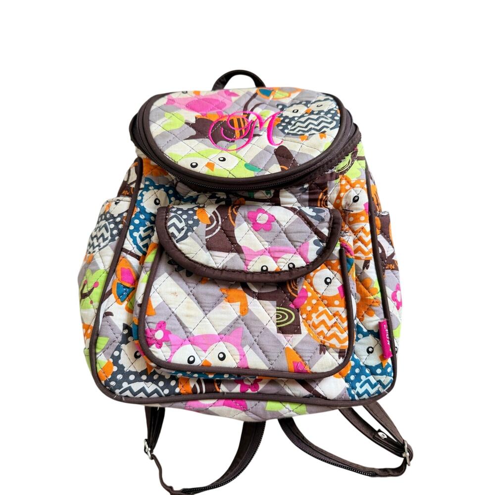 N. girl Mini Quilted Owl Print Backpack - Monogram M